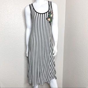 SJS Striped Floral Embellished Midi Tank Dress